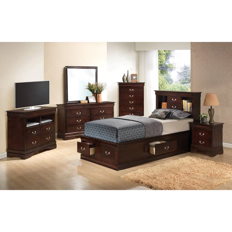 Twin Platform Bed with Drawers and Shelves - 84" - Dark Brown