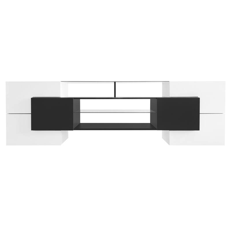 Modern TV Stand with Illuminated Glass Shelves, High Gloss UV Finish, and Ample Storage, 78.7'' Wide