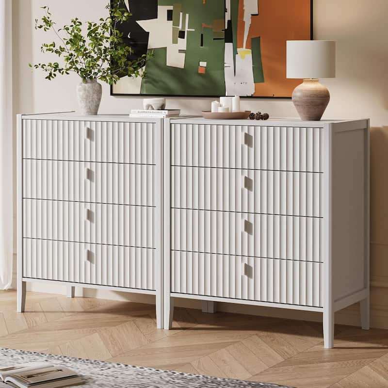 Modern Dresser, Fluted Wood Chest with Deep Drawers for Bedroom, Living Room
