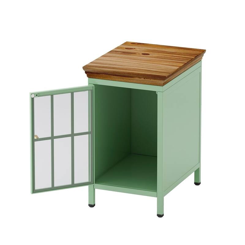 Set of 2 Modern Nightstand with Storage Cabinet & Solid Wood Tabletop
