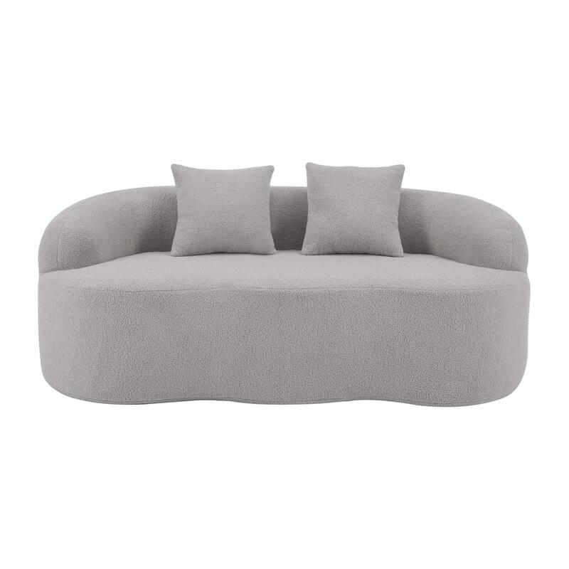 Curved Loveseat Sofa with Round Armrests - Compression Couch with 2 Pillows
