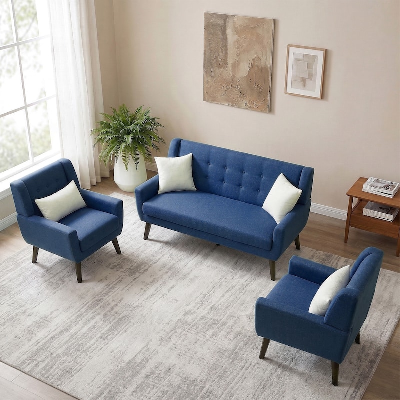 3-Piece Mid-Century Modern Living Room Set with Loveseat and 2 Chairs