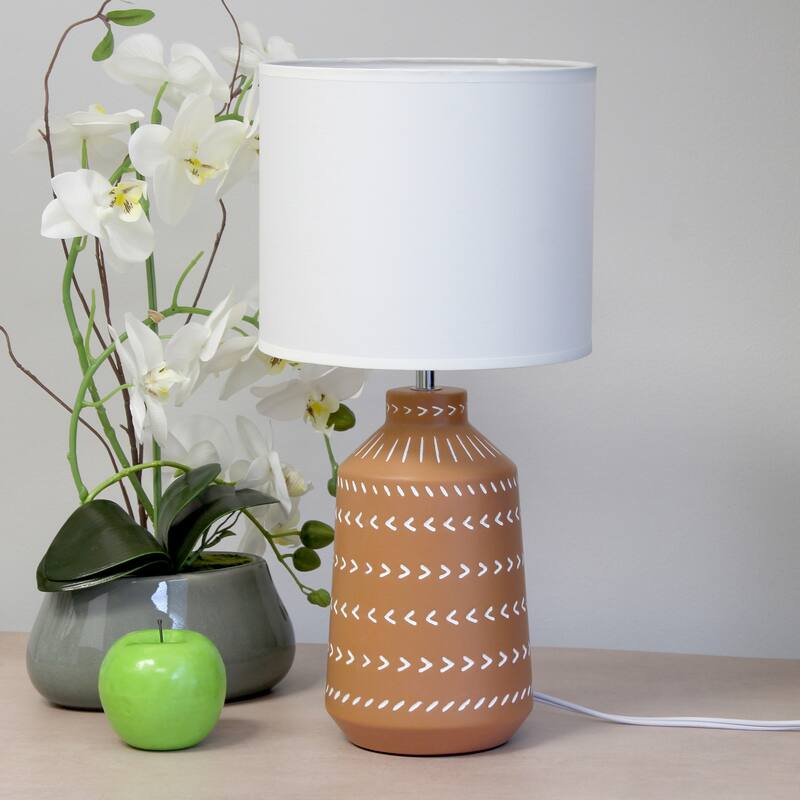 Patterned Ceramic Table Lamp with Fabric Drum Shade Modern Boho Style Multiple Colors - 8.27” x 8.27” x 17.00”