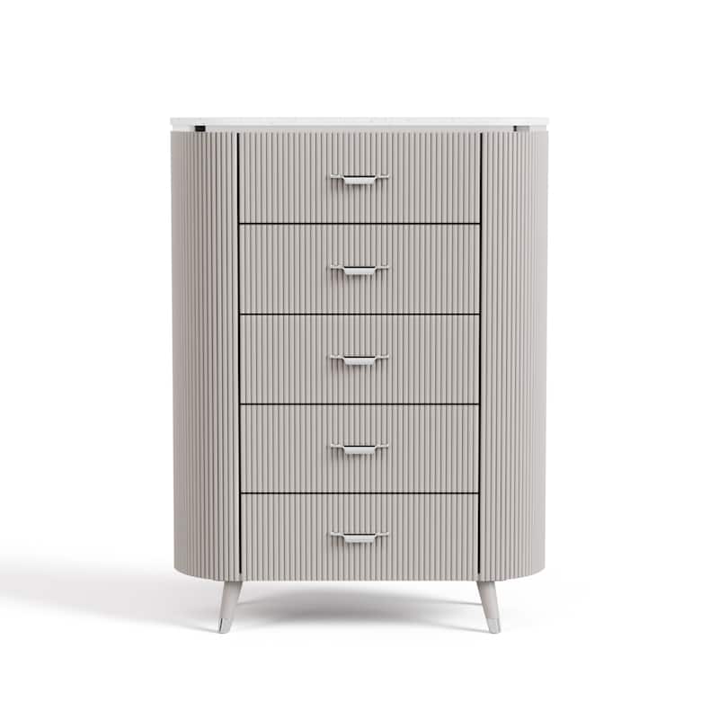 Furniture of America Seraphine Modern Light Gray Solid Wood 5-Drawer Storage Chest with Cultured Stone Top