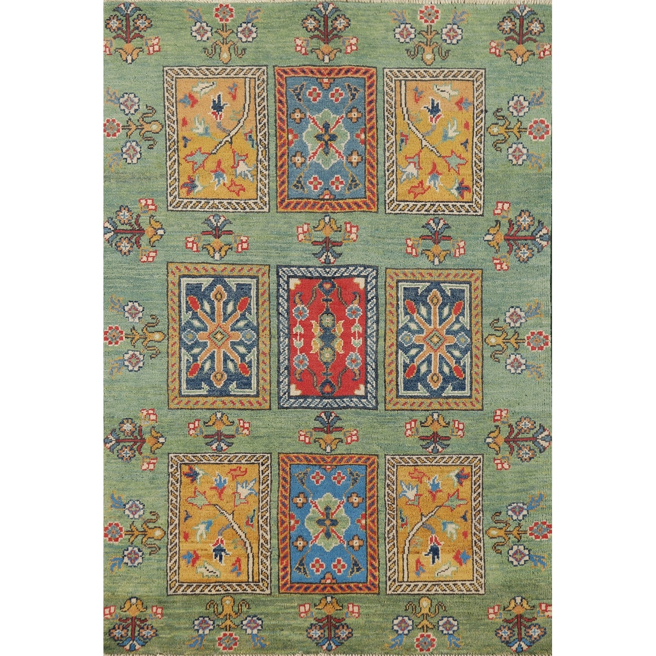 Garden Design Kazak Oriental Accent Rug Hand-Knotted Wool Carpet - 3'3" x 4'11"