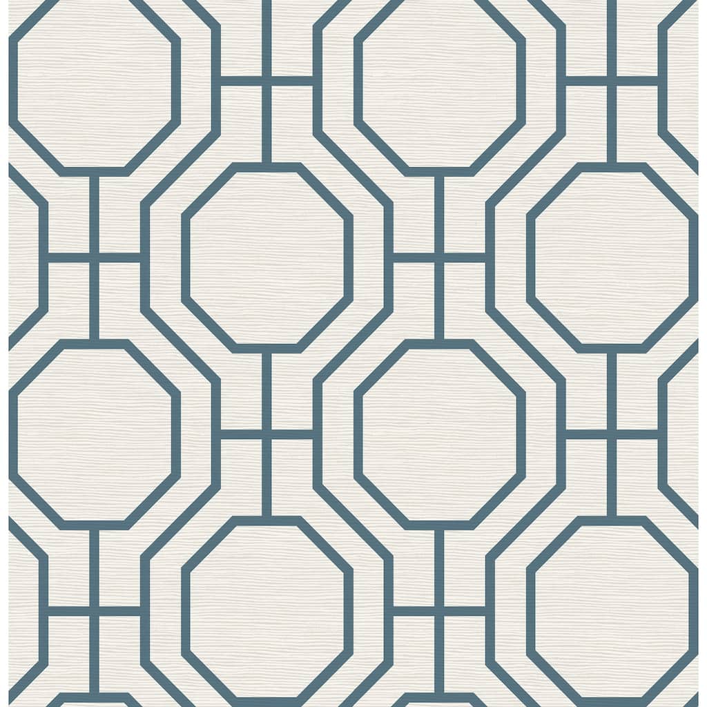 A-Street Prints Manor Blue Geometric Trellis Wallpaper