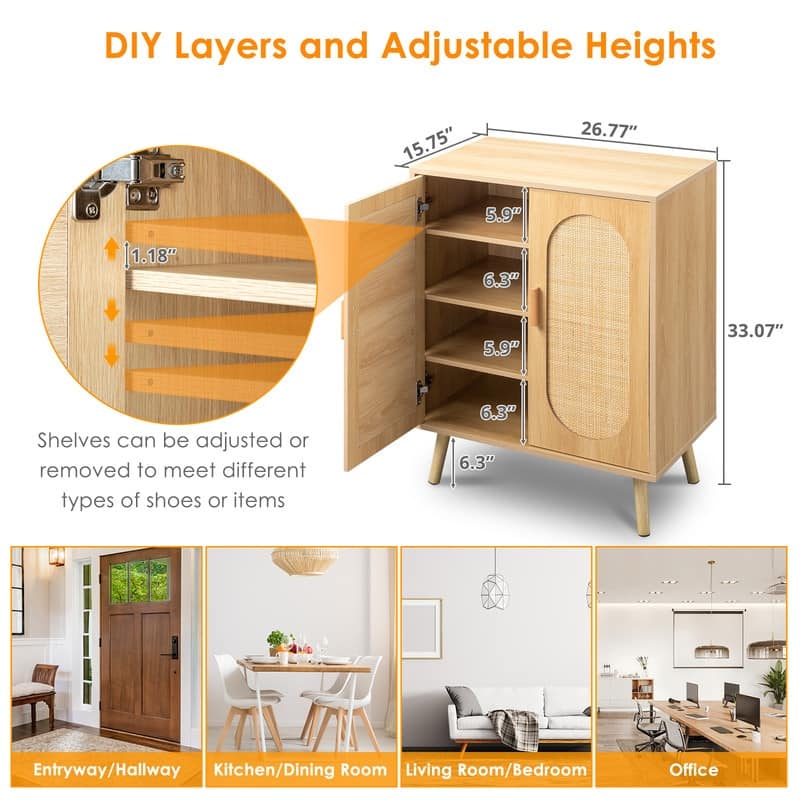 Shoe Cabinet with Double Doors Wooden Floor Bathroom Storage Cabinet