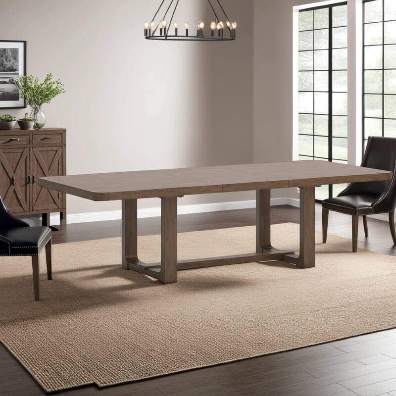 Cabal Dining Table, Extendable 84-108 Inch Top, Farmhouse Brown Wood
