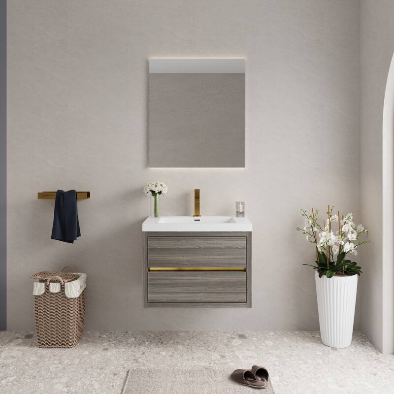 Wall-Mounted Bathroom Vanity with Stone Resin Top - 29.53'' x 19.69'' x 22.44'' - Grey Ash