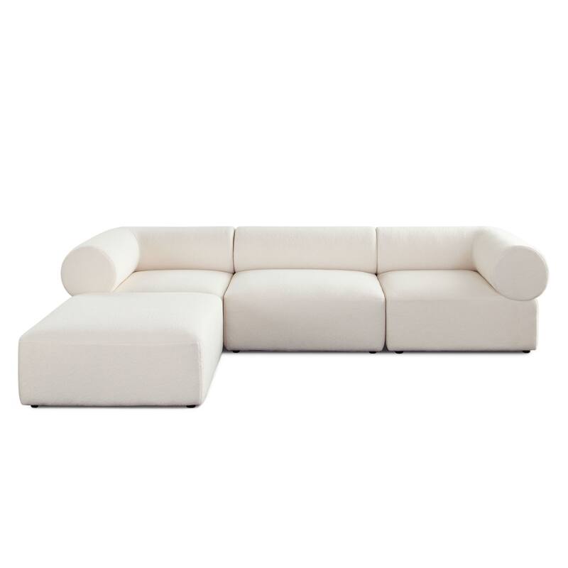 Zey 4pc Modular Sectional Sofa w/ Reversible Chaise Ottoman Set, Ivory Sherpa