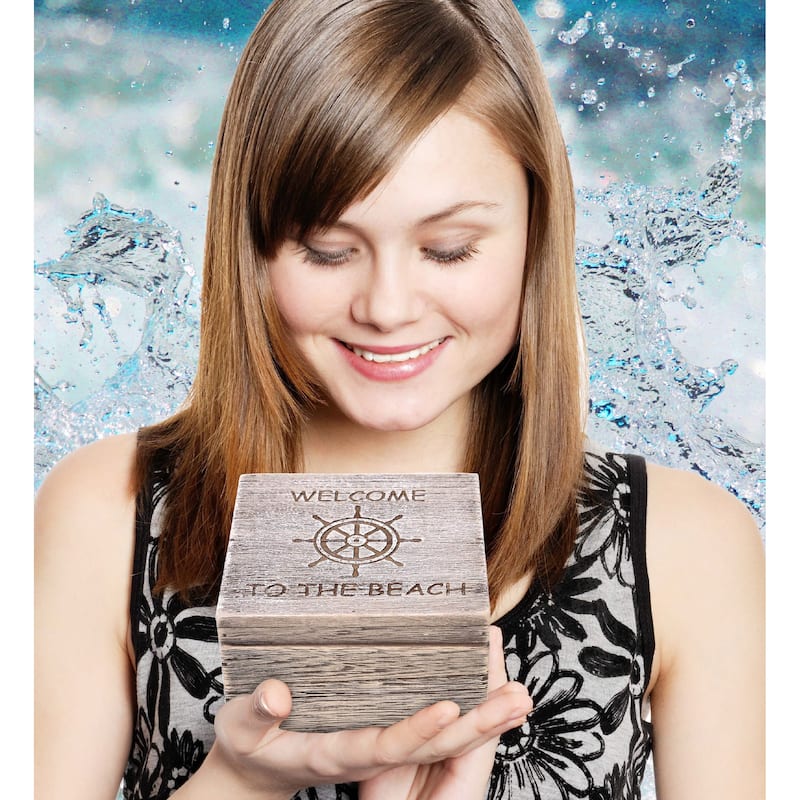 CoTa Global Driftwood Large Sized Jewelry Box w/ Ship Wheel Decoration - 5.9 inches
