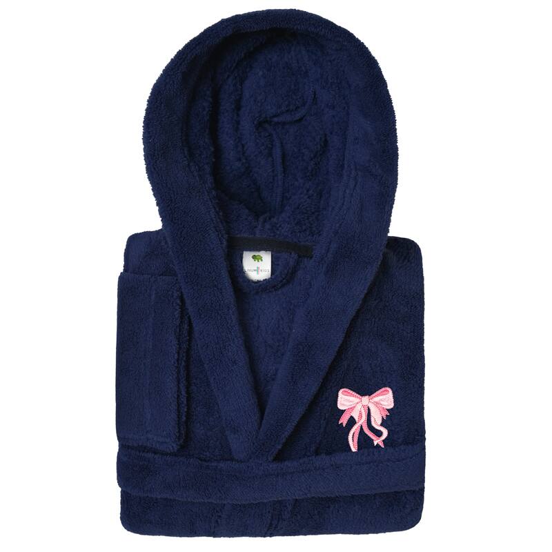 Sweet Kids 100% Polyester SUPER PLUSH Double Brushed Hooded Bathrobe - BOW - L - Navy