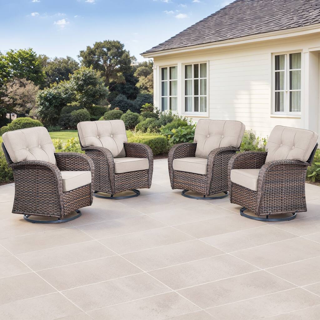 Gymojoy 4-Piece Outdoor Wicker Swivel Chair Set, 5" Thick Wide Cushions, Patio Lounge Chairs