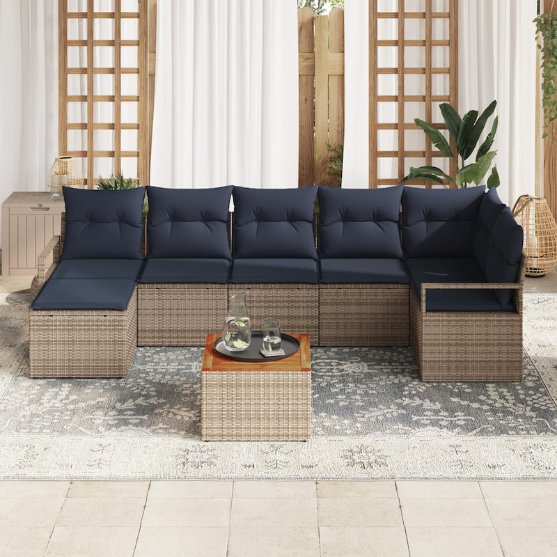 vidaXL 9 Garden Sofa Set with Cushions Black/Grey Poly Rattan - 113 x 69.7 x 27.2