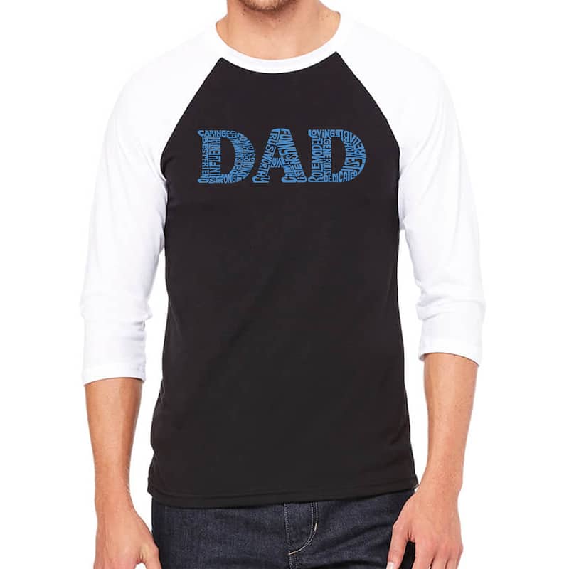 LA Pop Art Men's Raglan Baseball Word Art T-shirt - Dad - Black/White - 3XL