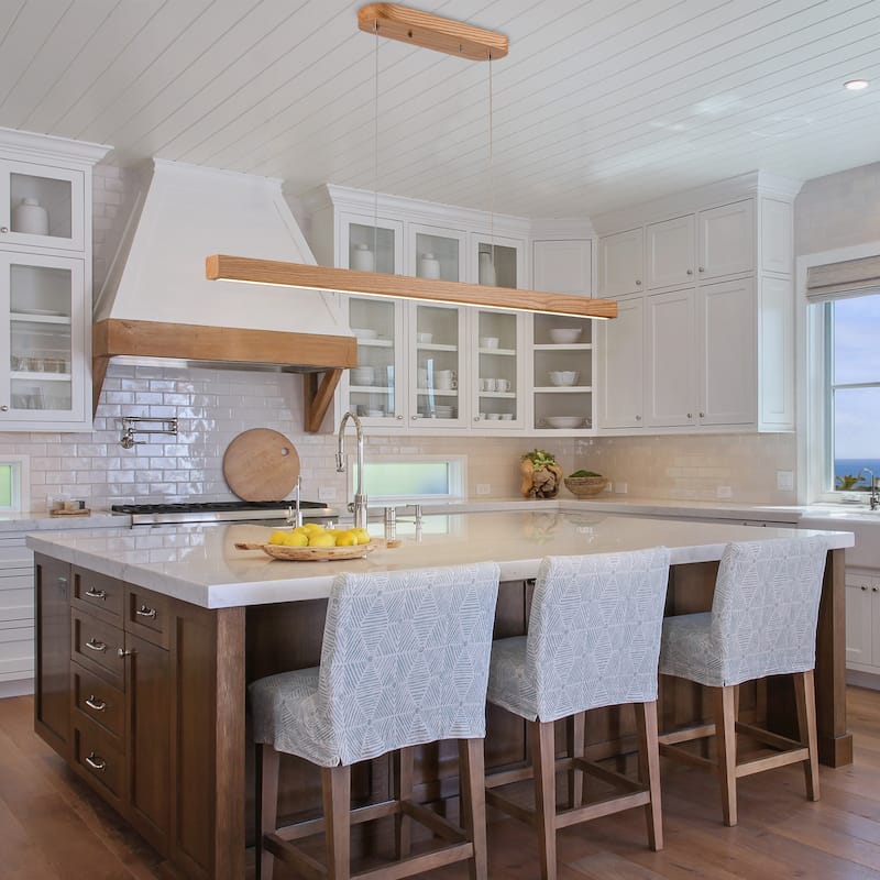 Starsky 1-Light Farmhouse Rustic Wooden Integrated LED Linear Kitchen Island Light 3000K Warm Light Chandelier