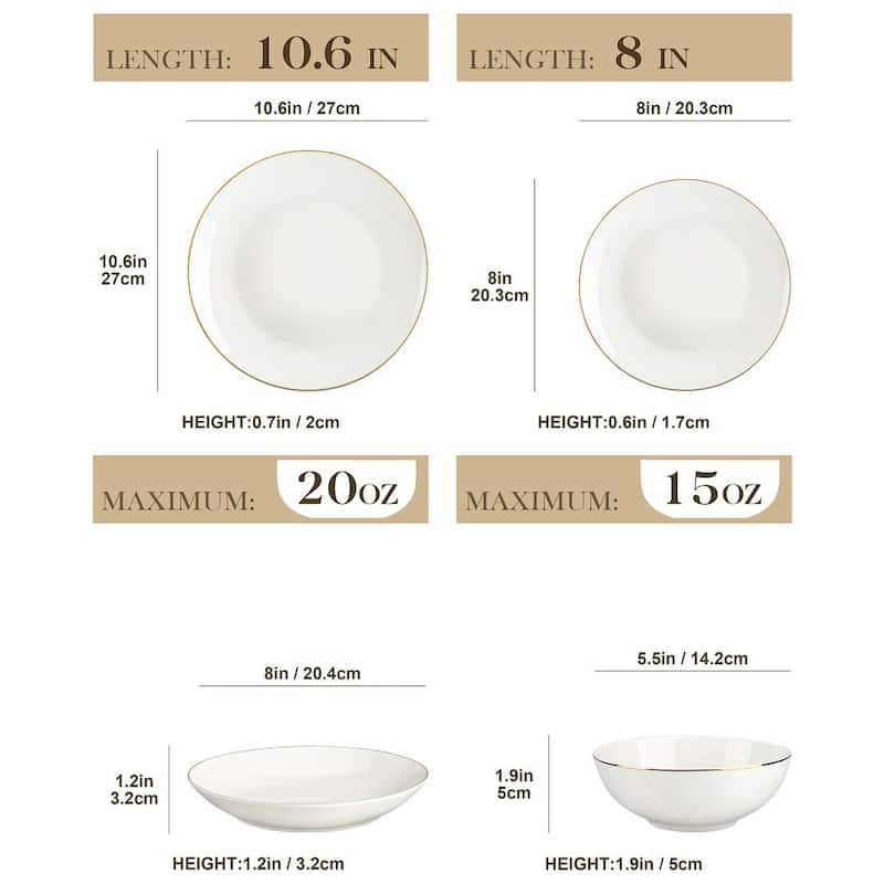 MALACASA 16-Piece New Bone China Dinnerware Set, Service for 4