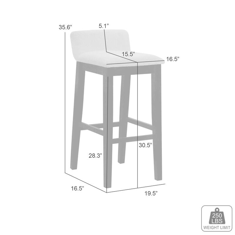 Annikah Low-Back Boucle Bar Stool, Counter Height Kitchen Barstool with Wood Legs