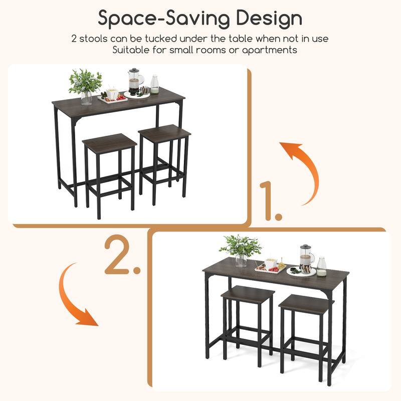 Space-Saving 3-Piece Counter Height Dining Table with 2 Stools for Home Bar or Breakfast Nooks