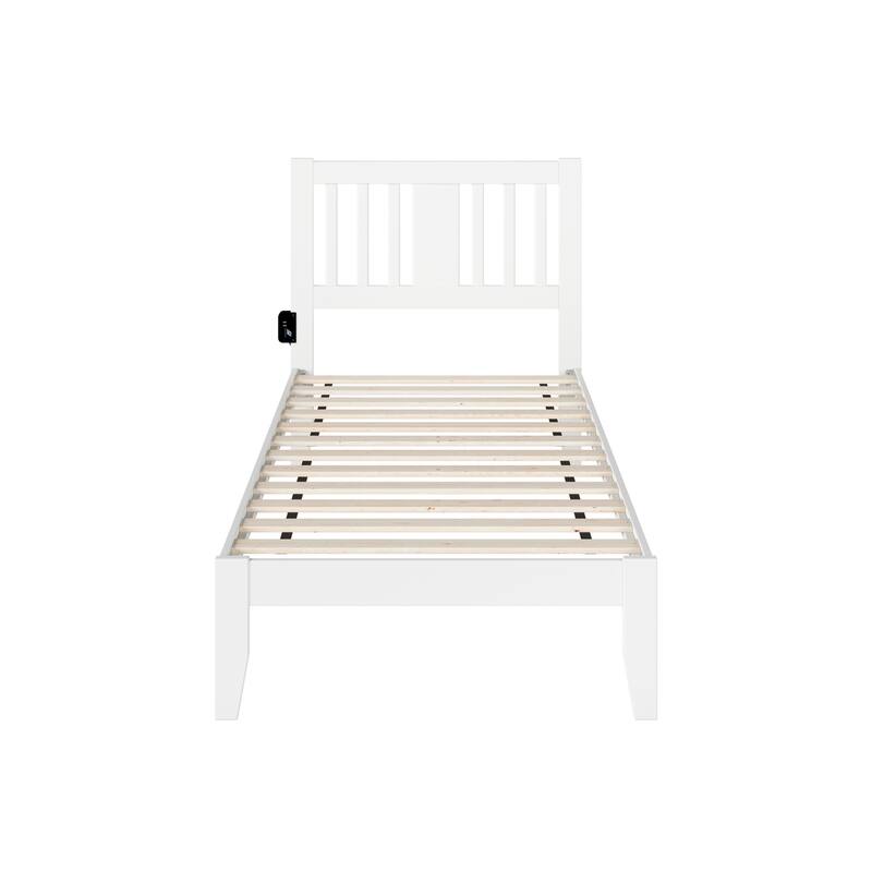 Twin Bed with USB - Solid Wood Frame, 2 Drawers, Storage & Charger - 600lb Capacity
