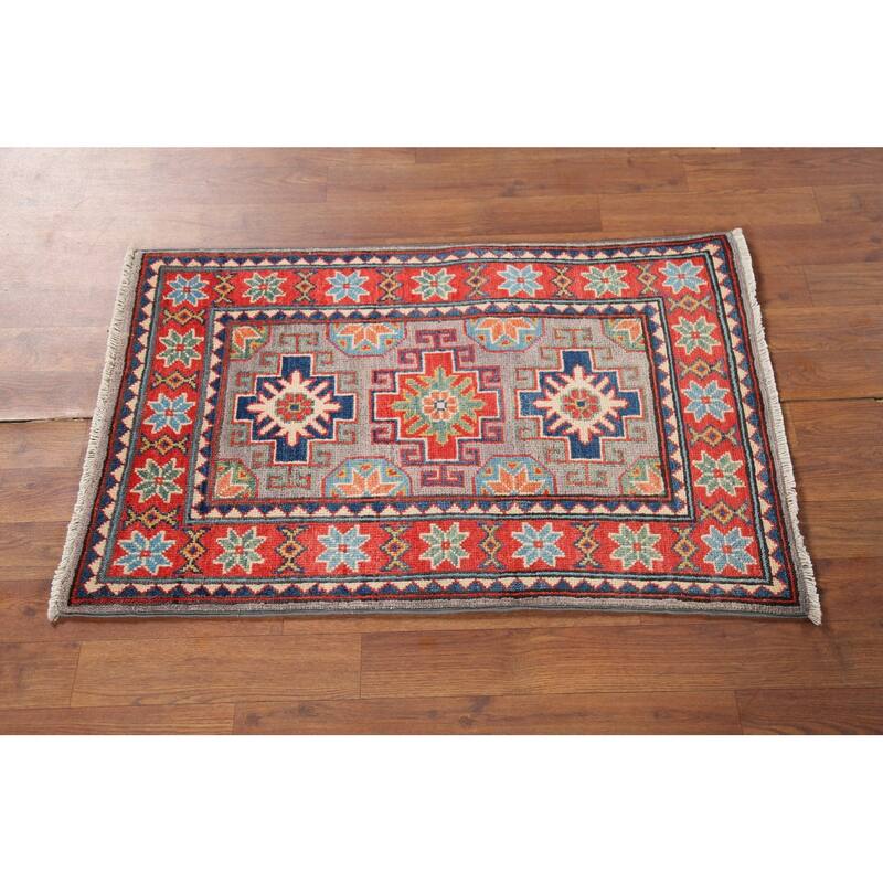 Geometric Kazak Oriental Accent Rug Handmade Wool Carpet - 2'0"x 3'1"