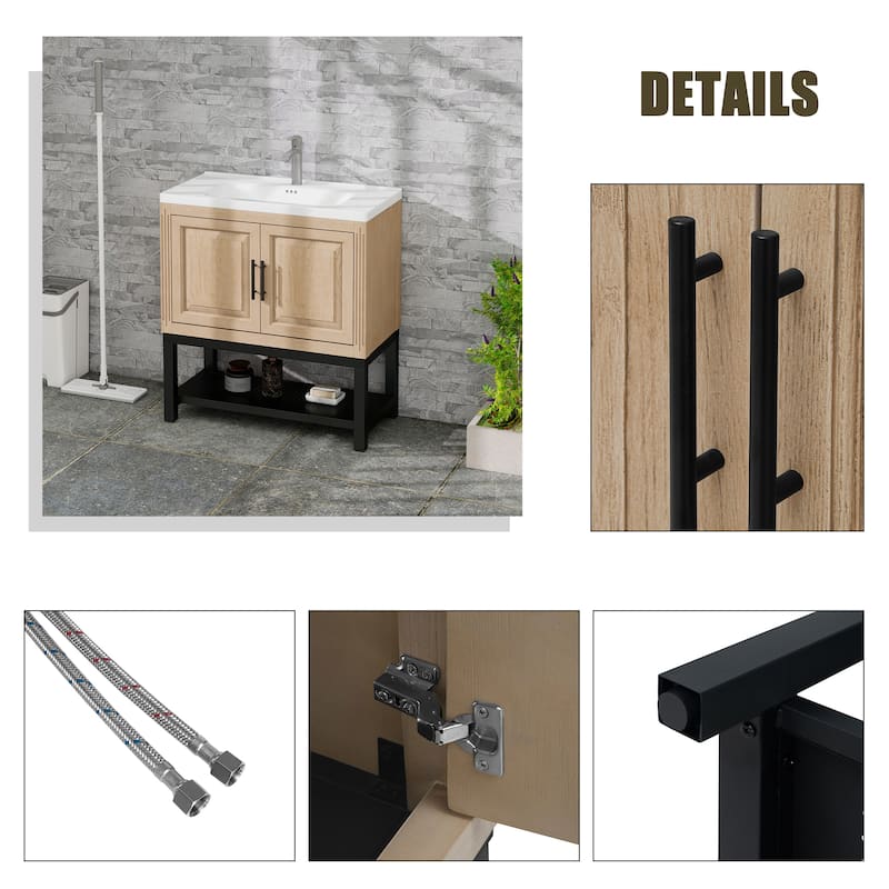 32" Bathroom Vanity with White Ceramic Sink & Hot and Cold Faucet