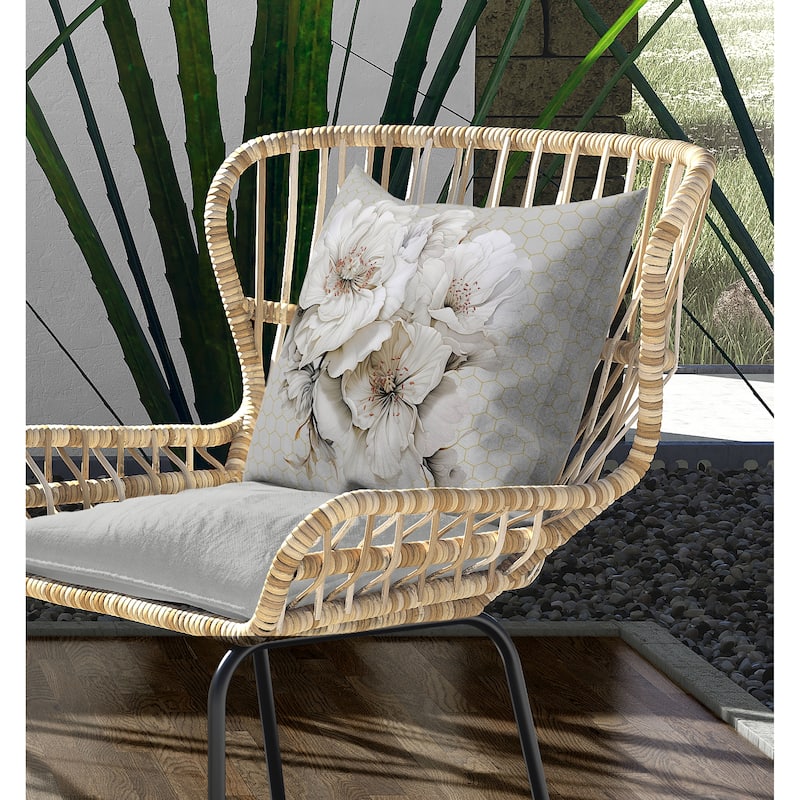 Magnolia Majesty Indoor/Outdoor Reversible Throw Pillow Off and White
