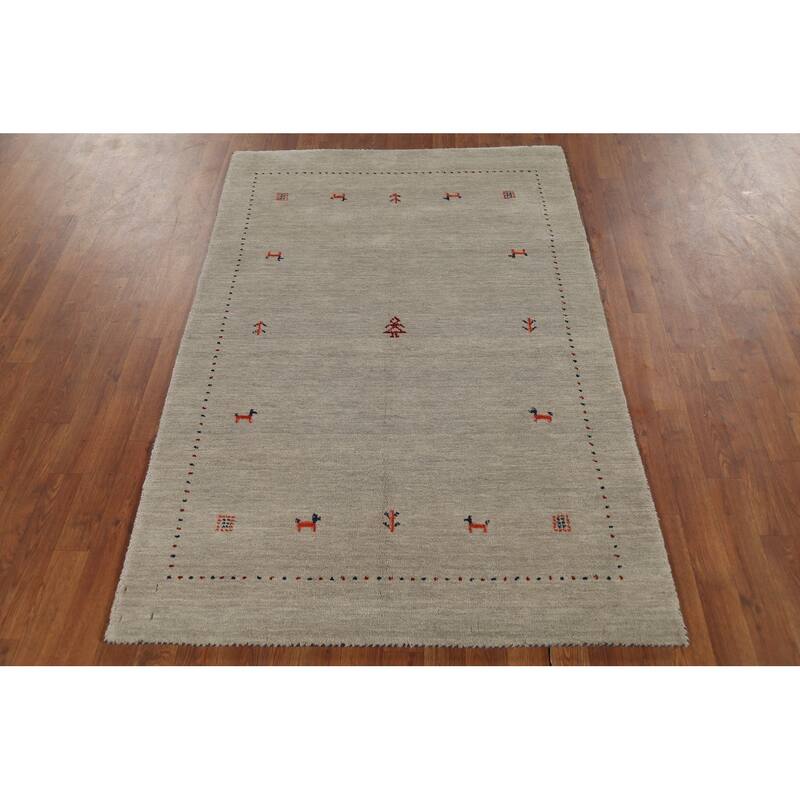 Tribal Gabbeh Indian Accent Rug Handmade Bedroom Beige Wool Carpet - 3'11"x 5'10"