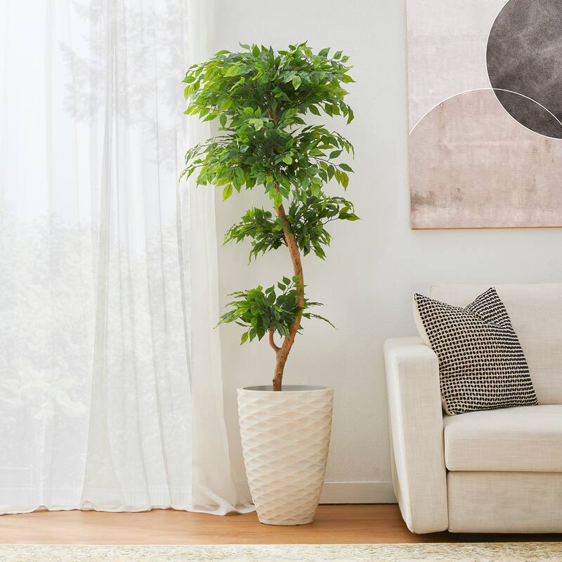 Glitzhome 3ft-6ft Set of 2 Artificial Olive Trees/ Bamboo/ Ficus with Ceramic Planters Real Touch