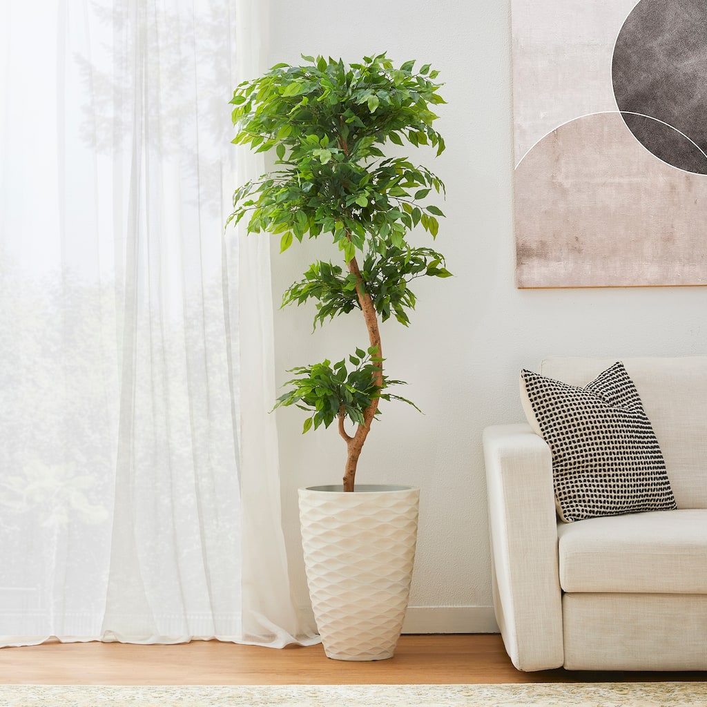 Glitzhome 3ft-6ft Set of 2 Artificial Olive Trees/ Bamboo/ Ficus with Ceramic Planters Real Touch