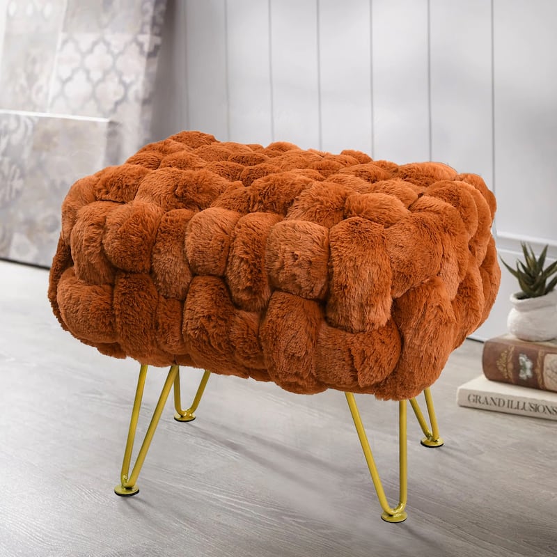 Soft Fauxfur Pouf Stool Ottoman Fuzzy Entryway Bench Seat 27"x20"x19"