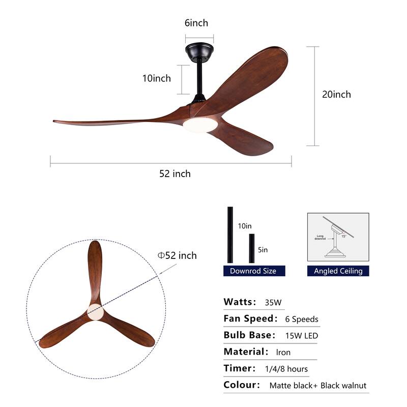 52" Ceiling Fans w/ lights and Remote Control, 18W Led Light, Reversible DC Motor