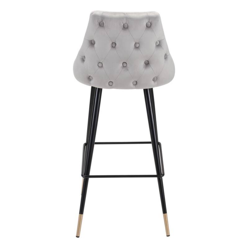 Modern Bar Height Velvet Stool with Backrest and Footrest Black Steel Legs Cushion Seat - 40.6”H x 18.5”W x 20.9”D