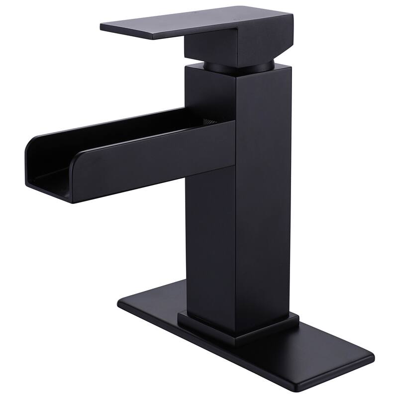 Modland Bathroom Waterfall Faucet Single Hole With Deck Plate in Black / Gold, Deck Mounted