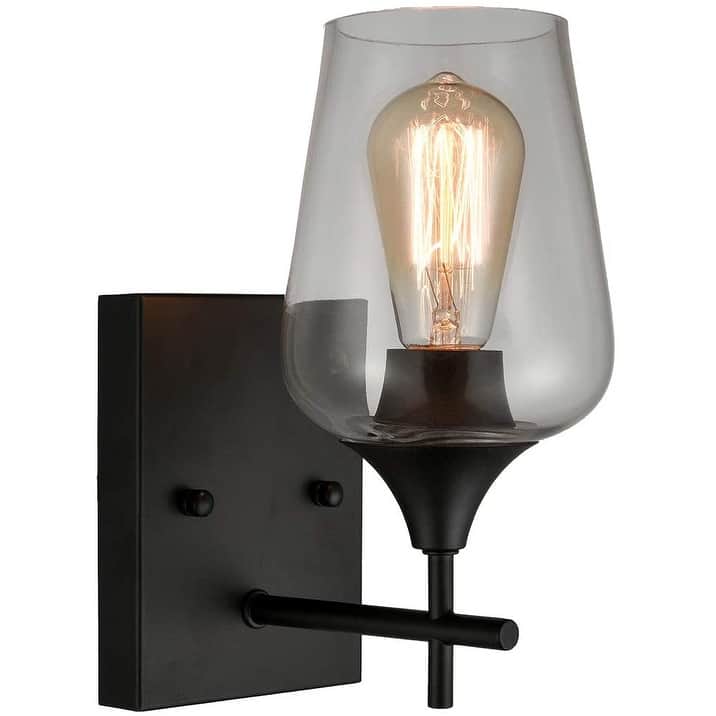 Angers Modern Simplicity 1-Light Clear Glass Wall Sconce Industrial Bathroom Vanity Lighting