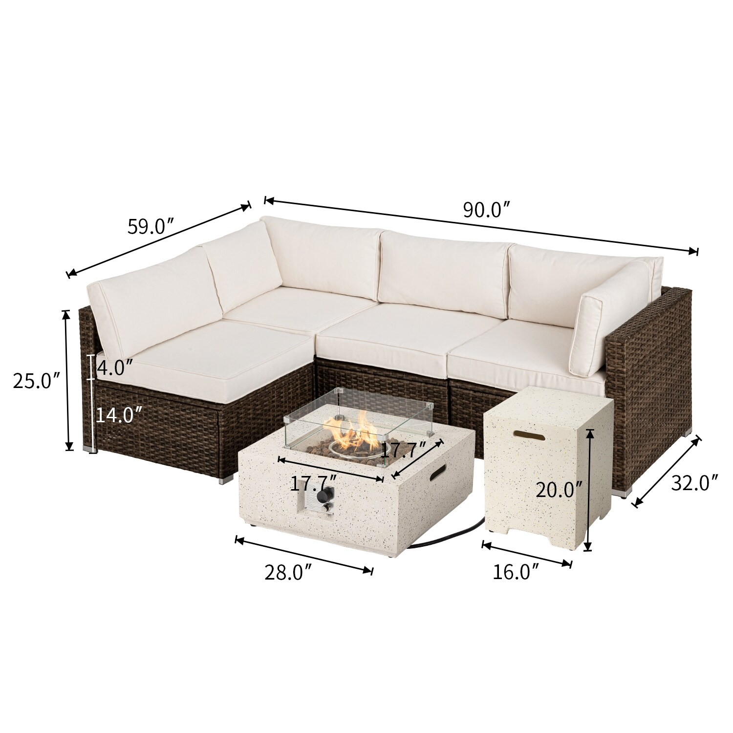 COSIEST 5-Pieces Outdoor Patio Wicker Furniture Set with Fire Pit Set