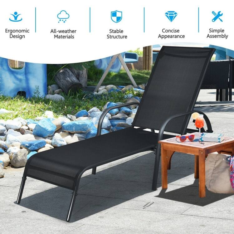 Adjustable Patio Chaise Folding Lounge Chair with Backrest - 75.5" x 26" x 24.5" (L x W x H)