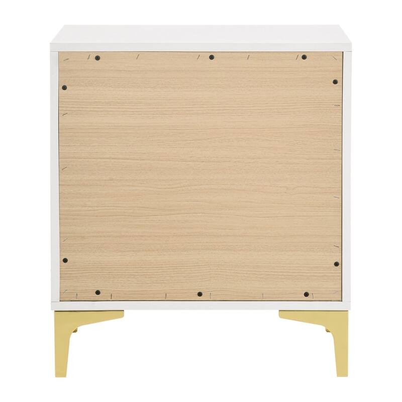 White/Gold 2 Drawer 21.75 in. W Nightstand with Sturdy Hardware and Ample Storage