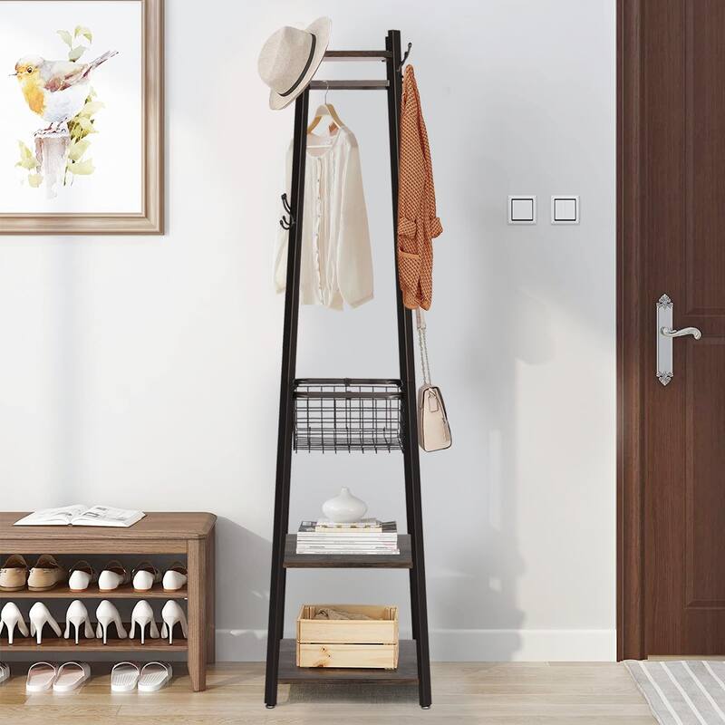 Javlergo 72" Standing Coat Rack with 8 Dual Hooks Hall Tree with Metal Grid for Small Space Entryway Living Room Organizer