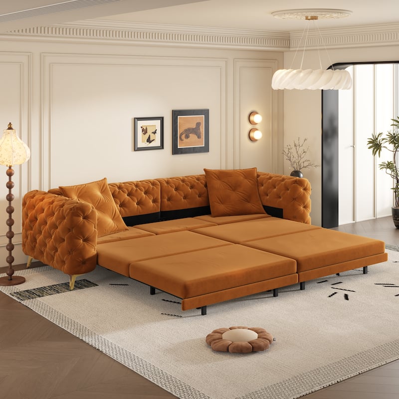97.7" 3-in-1 Convertible Sleeper Sofa, Pull Out Sofa Bed with Ottoman, 4-Seater for Small Spaces & Apartments