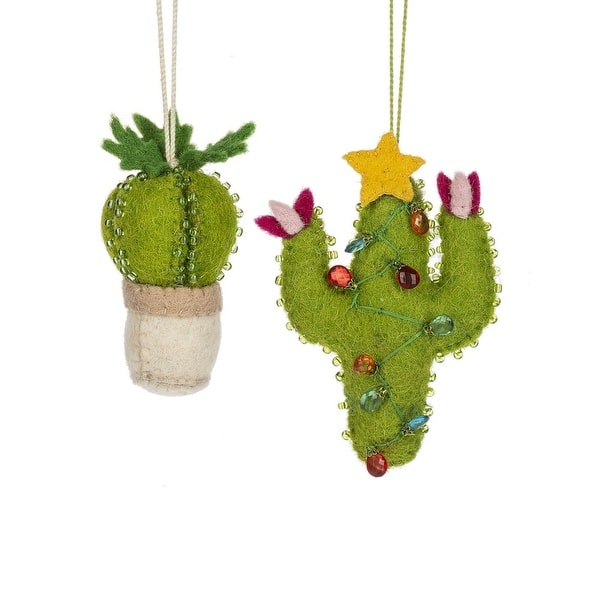 Green Cactus Christmas Holiday Ornaments Set of 2 Felt - Multi - Bed ...