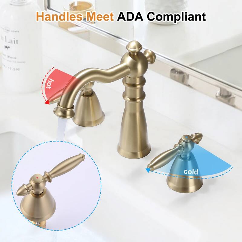 8.2"H Antique Solid Brass Widespread 2-handle Bathroom Sink Faucet