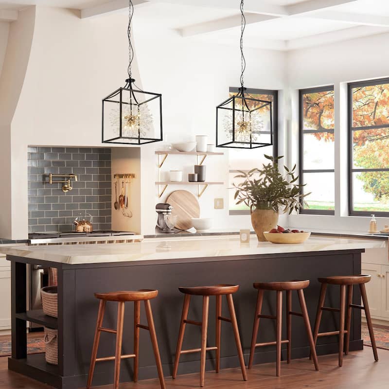 Lakeyah 8-Light Matte Black Square Gold Industrial Sputnik Sphere Firework Crystal Chandelier