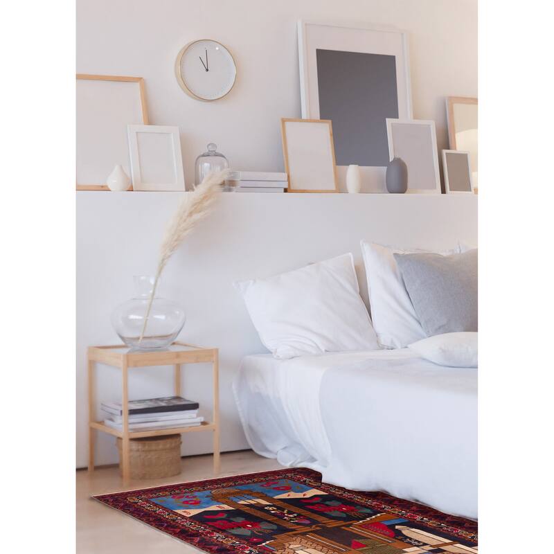 ECARPETGALLERY Hand-knotted Teimani Dark Navy, Red Wool Rug - 3'7 x 6'4