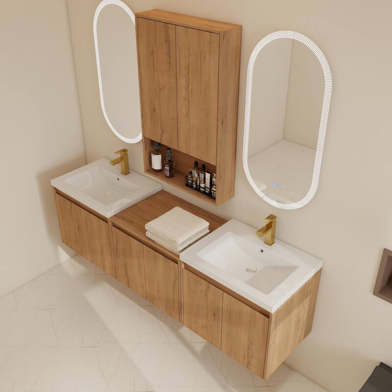 BNK 24''/36''/72'' Bathroom Vanity With Sink, Floating Bathroom Vanity with Soft Close Doors and Shelf