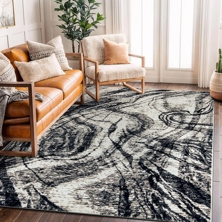 World Rug Gallery Distressed Abstract Black / Ivory / Gray Area Rug