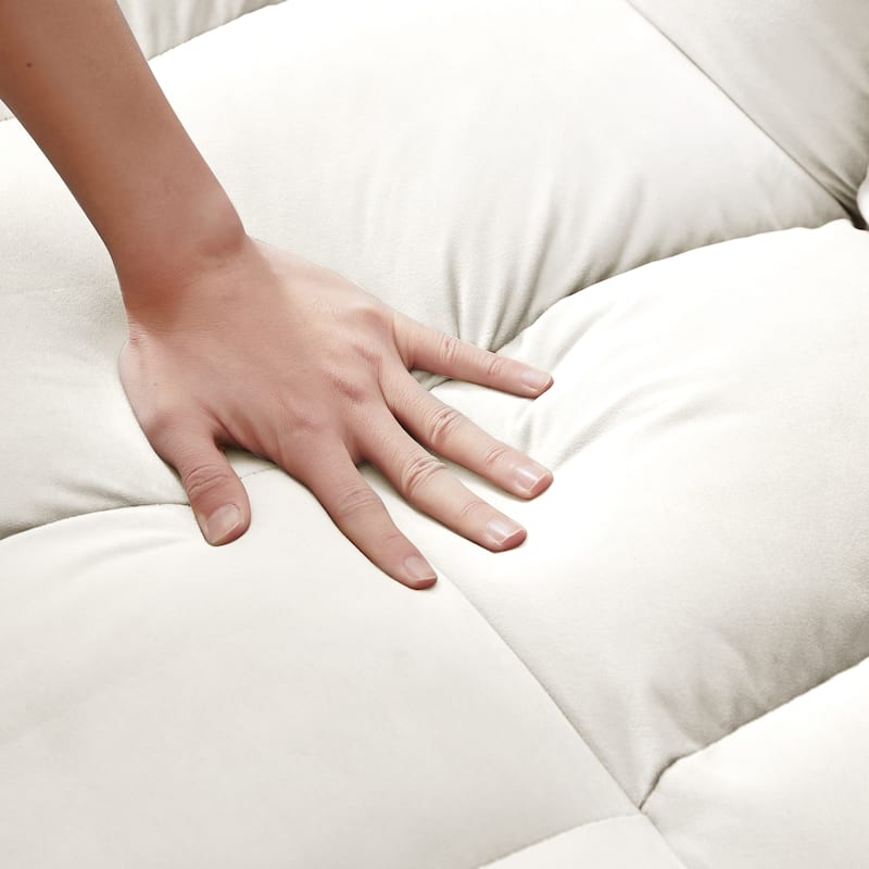 Beige+White Modern 55.1" 3 in 1 Convertible Loveseat Sofa Bed with Adjustable Back and Storage Bag for Living Room