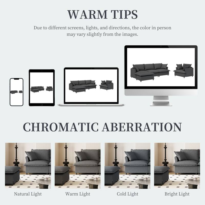 3-Piece Chenille Modular 5-Seat Sectional Set with Ottoman & Spring Cushions