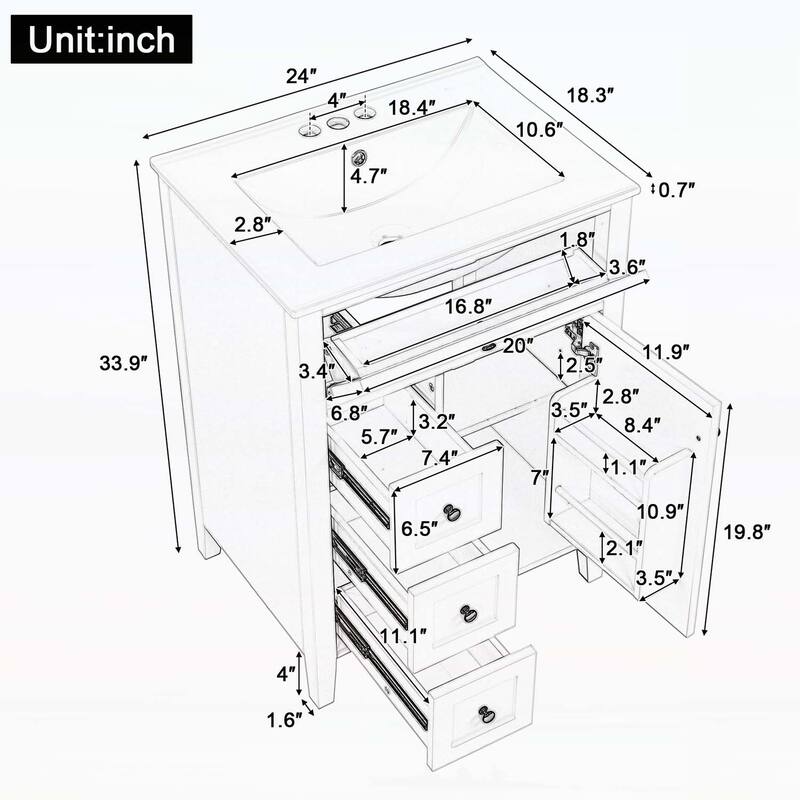 Freestanding Vanity Set with 3 Drawers,Adjustable Shelf
