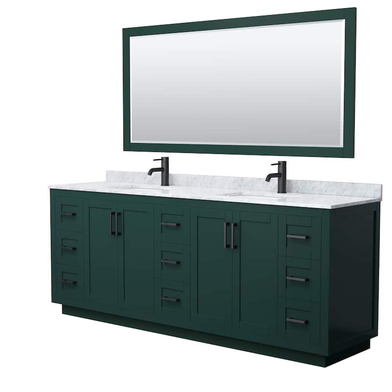Miranda Double Vanity Set, White Carrara Marble Top, 70-Inch Mirror - 84-Inch Double - Green, Black Trim, White Carrara Marble Top